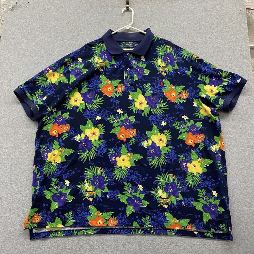 Polo Ralph Lauren 4XB Big Tall Navy Tropical Floral Hawaiian Polo Shirt Resort